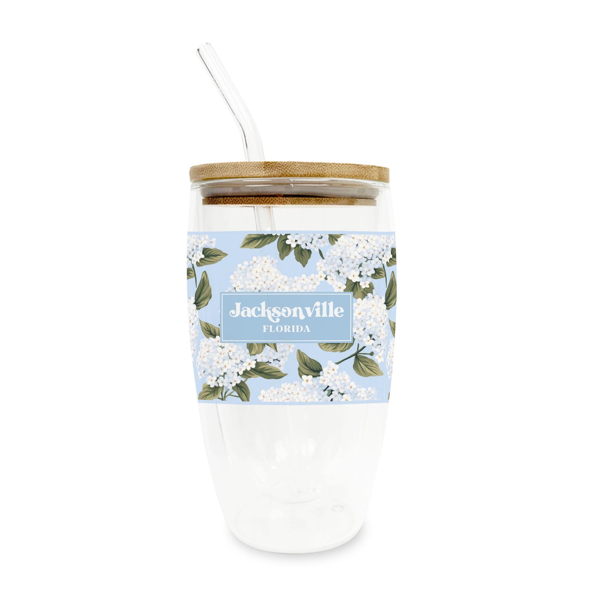 16oz Double Insulated Glass Tumbler-Love+Local Hydrangea Cottage -0