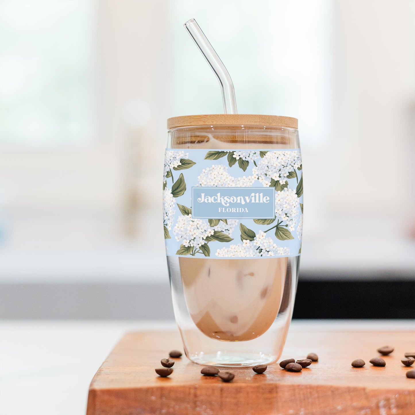 16oz Double Insulated Glass Tumbler-Love+Local Hydrangea Cottage -2