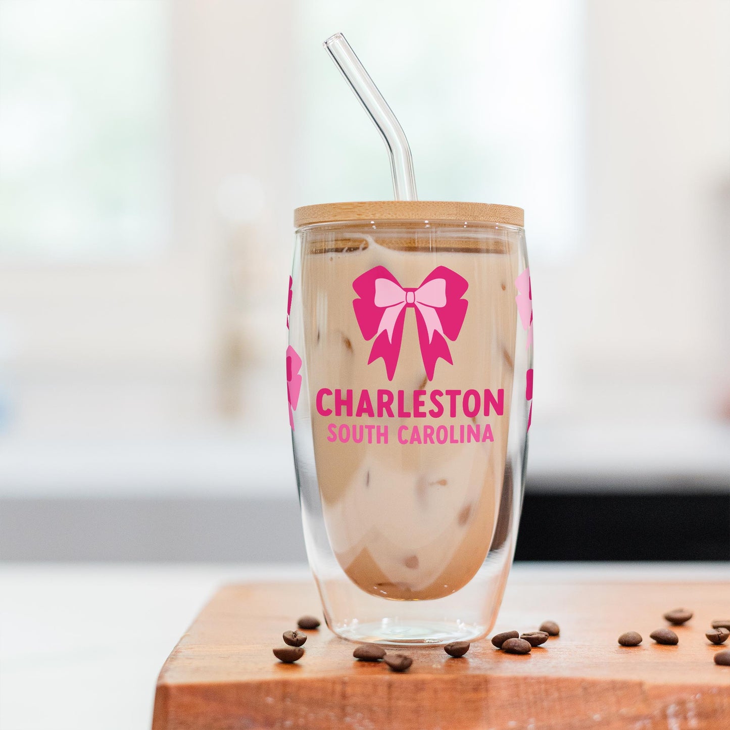 16oz Double Insulated Glass Tumbler-Love+Local Bonita Bows -2