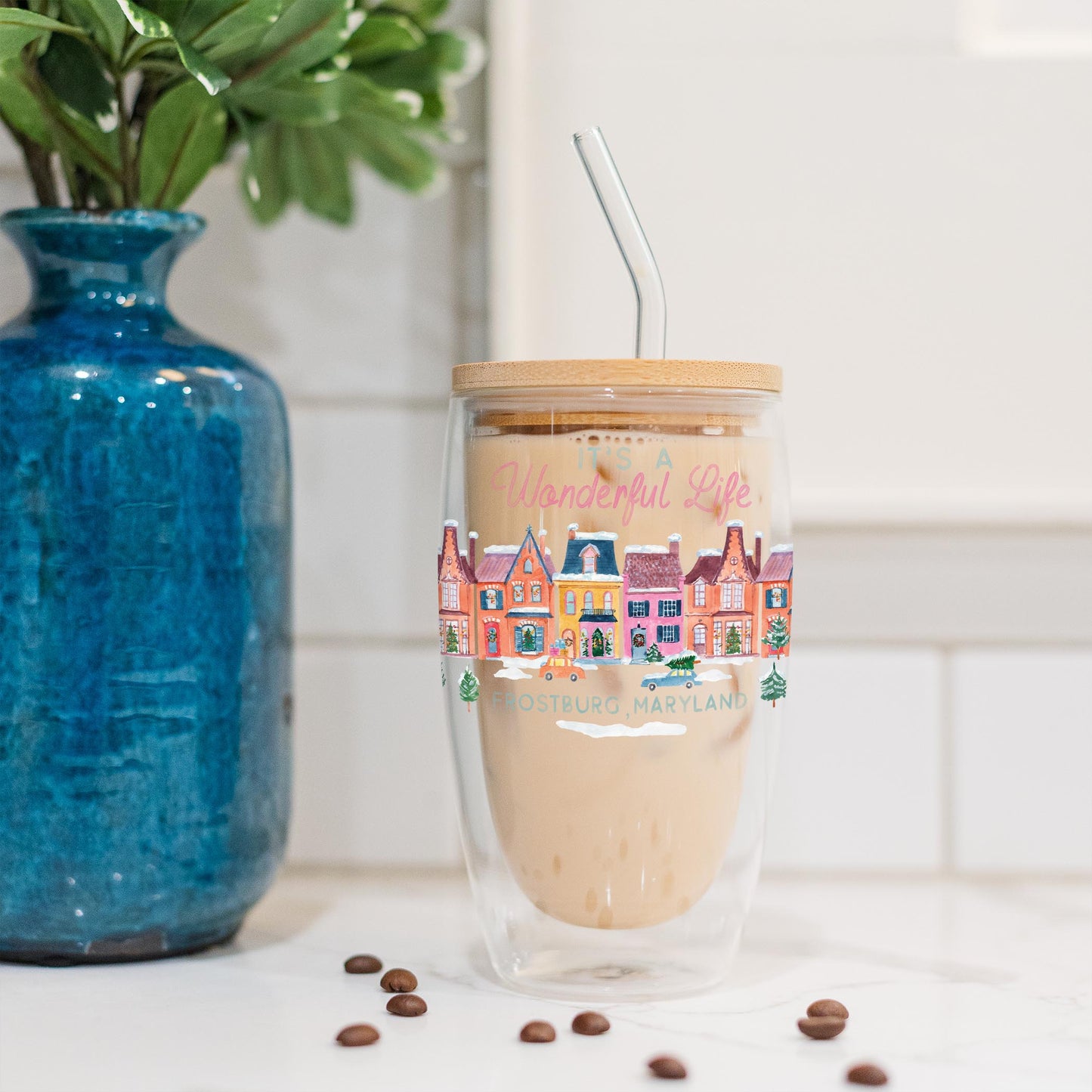 16oz Double Insulated Glass Tumbler-It's A Wonderful Life
