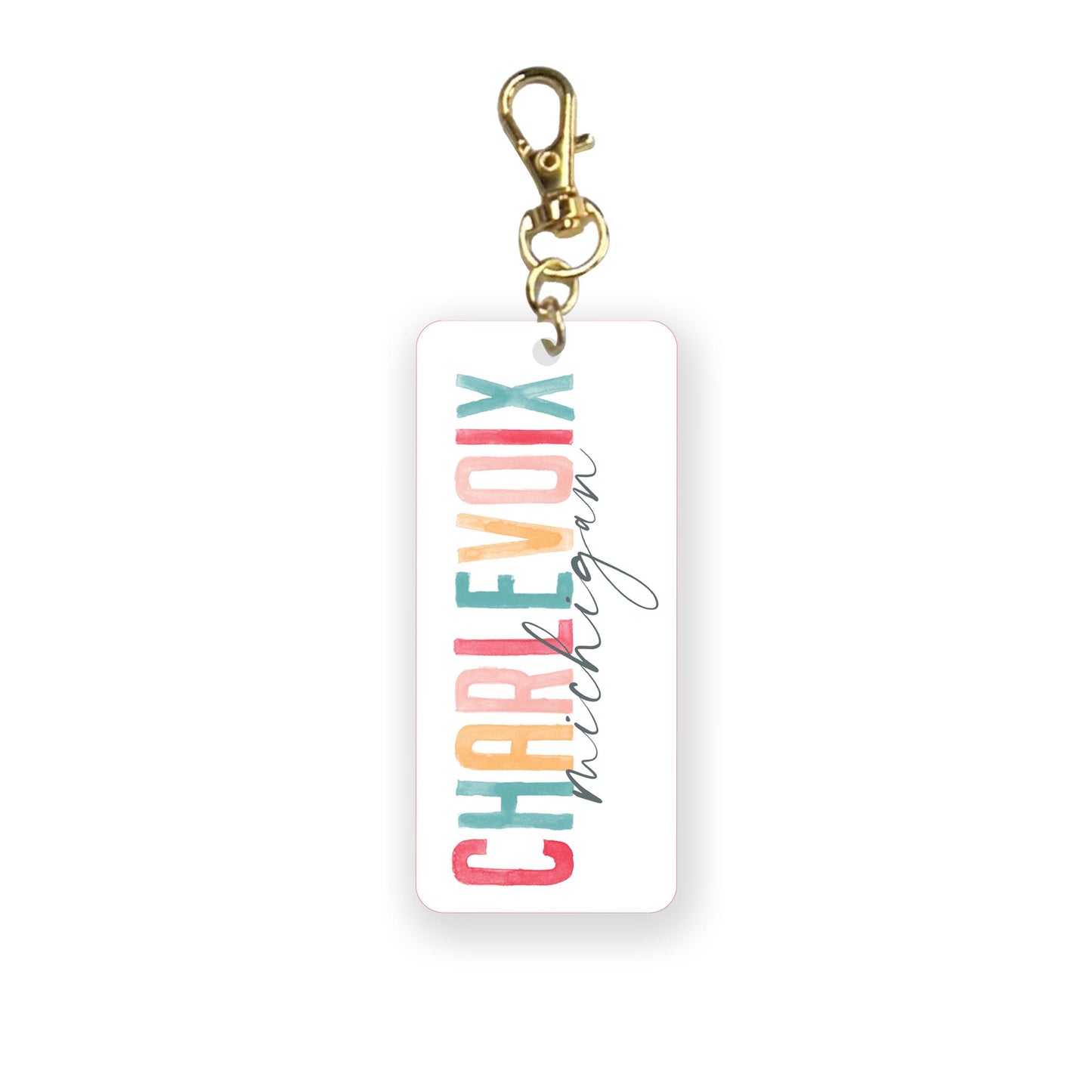 Acrylic Keychain-Watercolor City Charlevoix Michigan -0