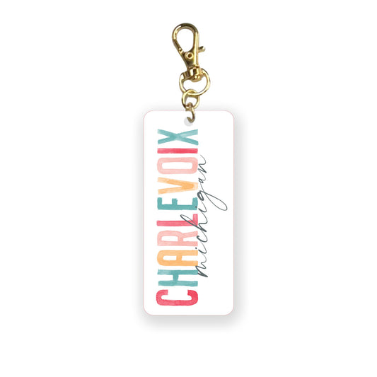 Acrylic Keychain-Watercolor City Charlevoix Michigan -0
