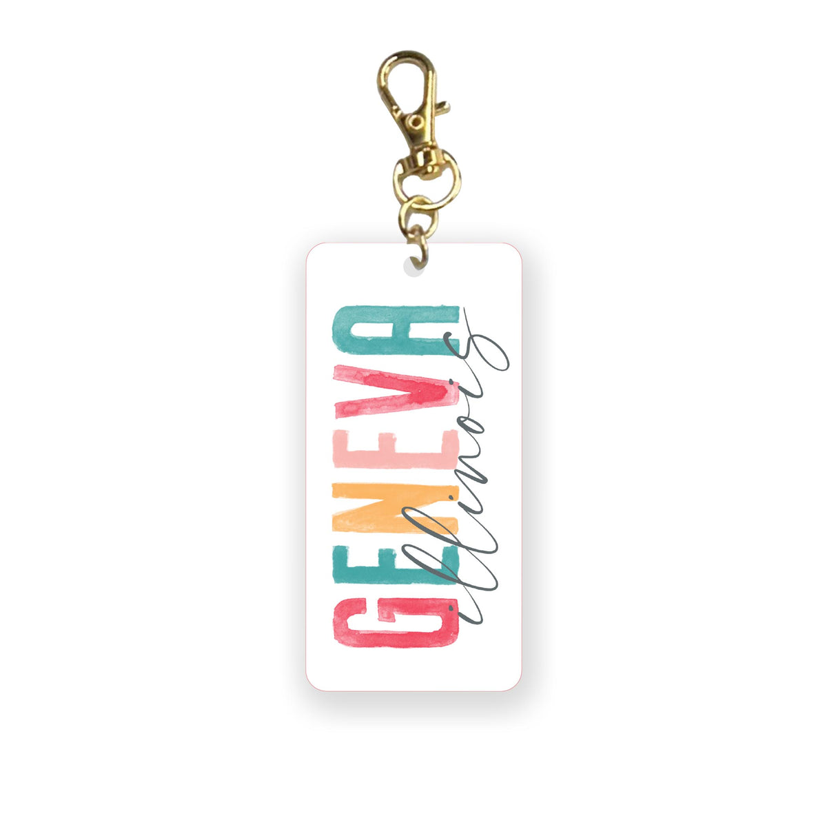 Acrylic Keychain-Watercolor City Geneva Illinois -0