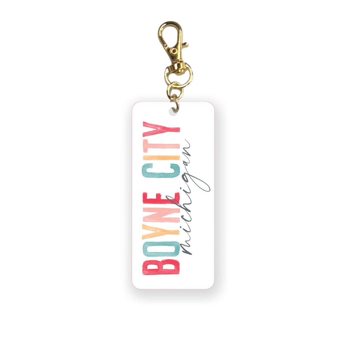 Acrylic Keychain-Watercolor City Boyne City Michigan -0