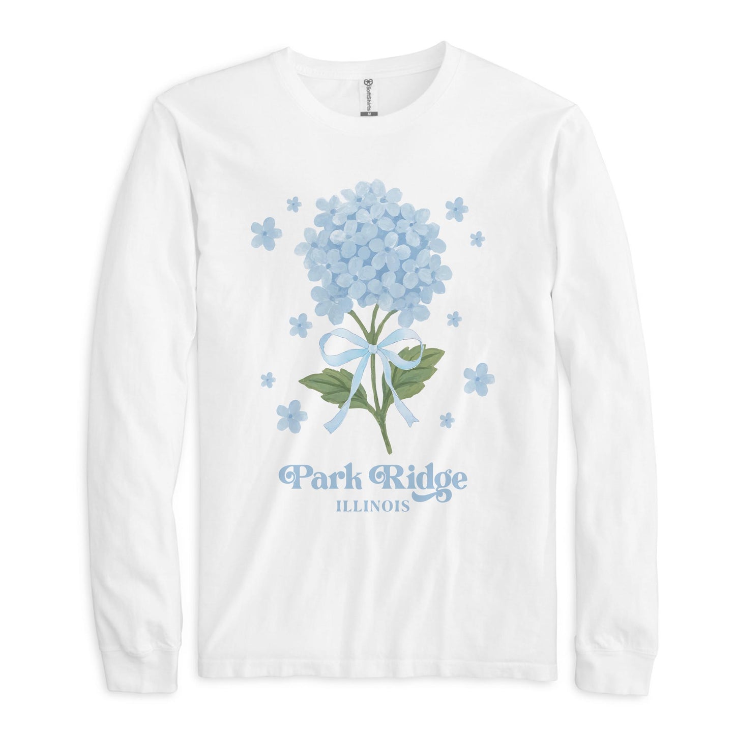 Long Sleeve T-Shirt White-Hydrangea Cottage Park Ridge Illinois -0