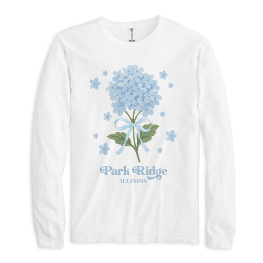 Long Sleeve T-Shirt White-Hydrangea Cottage Park Ridge Illinois -0