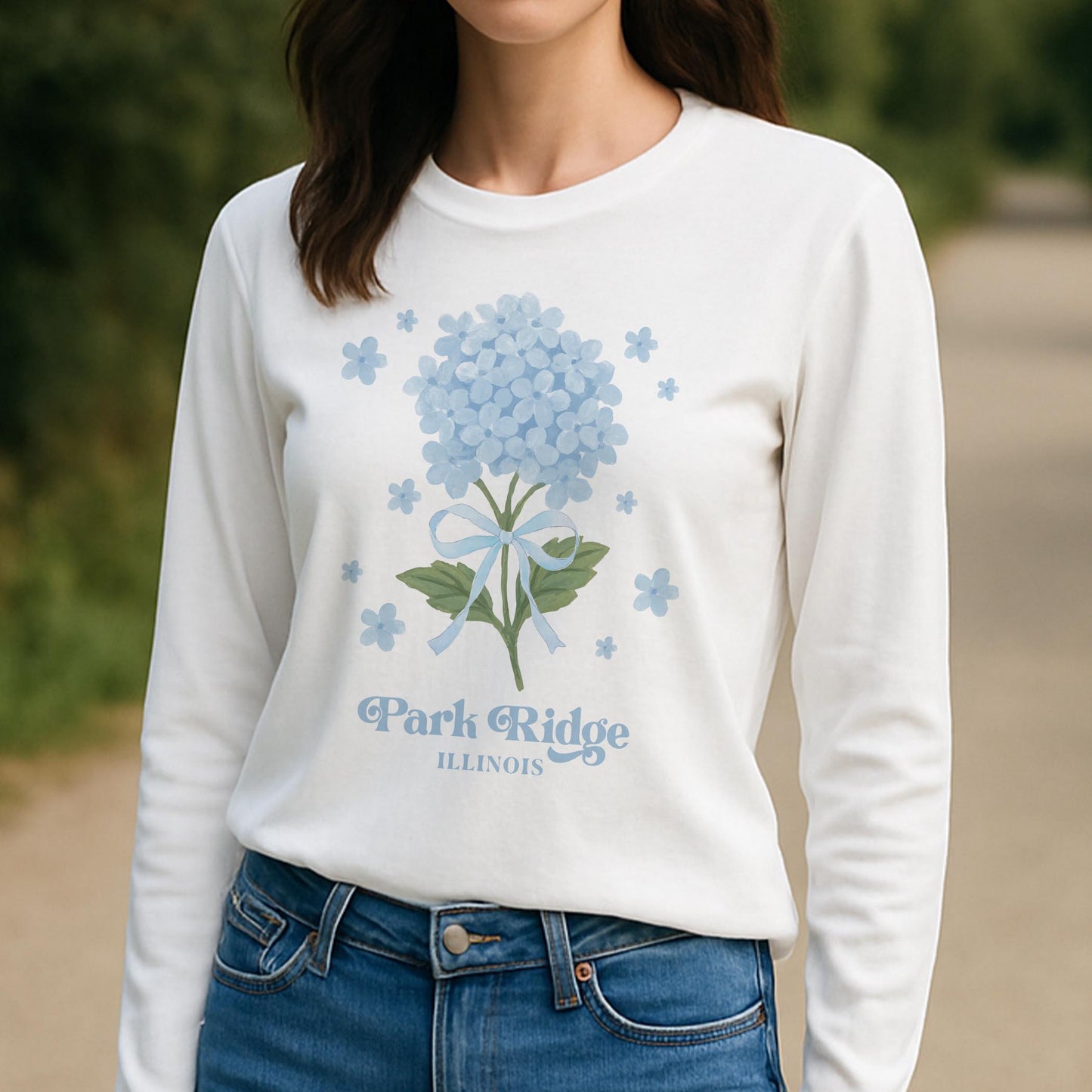 Long Sleeve T-Shirt White-Hydrangea Cottage Park Ridge Illinois -3