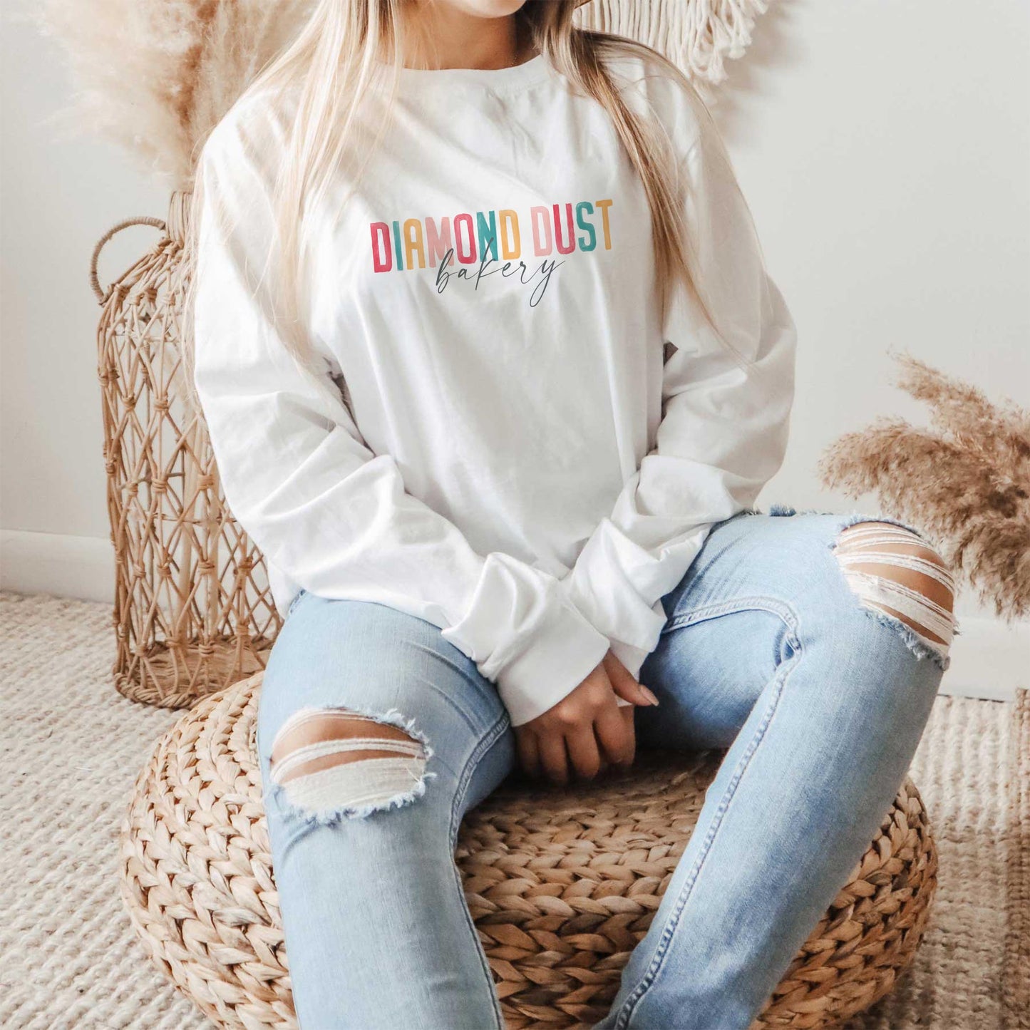 Long Sleeve T-Shirt White-Watercolor City Diamond Dust Bakery -1