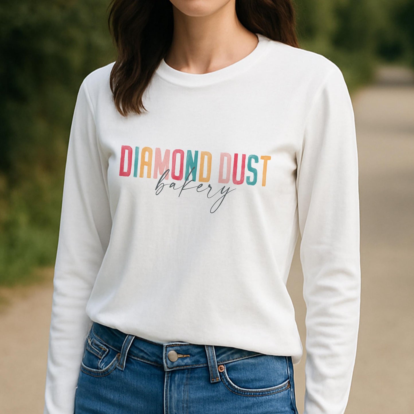 Long Sleeve T-Shirt White-Watercolor City Diamond Dust Bakery -3