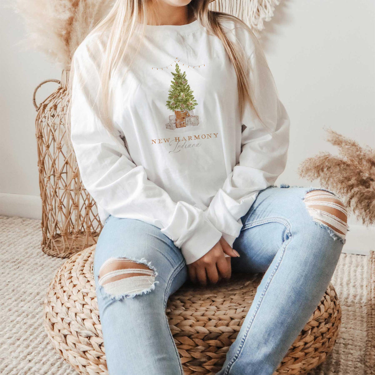 Long Sleeve T-Shirt White-Cottage Tree New Harmony Indiana -1