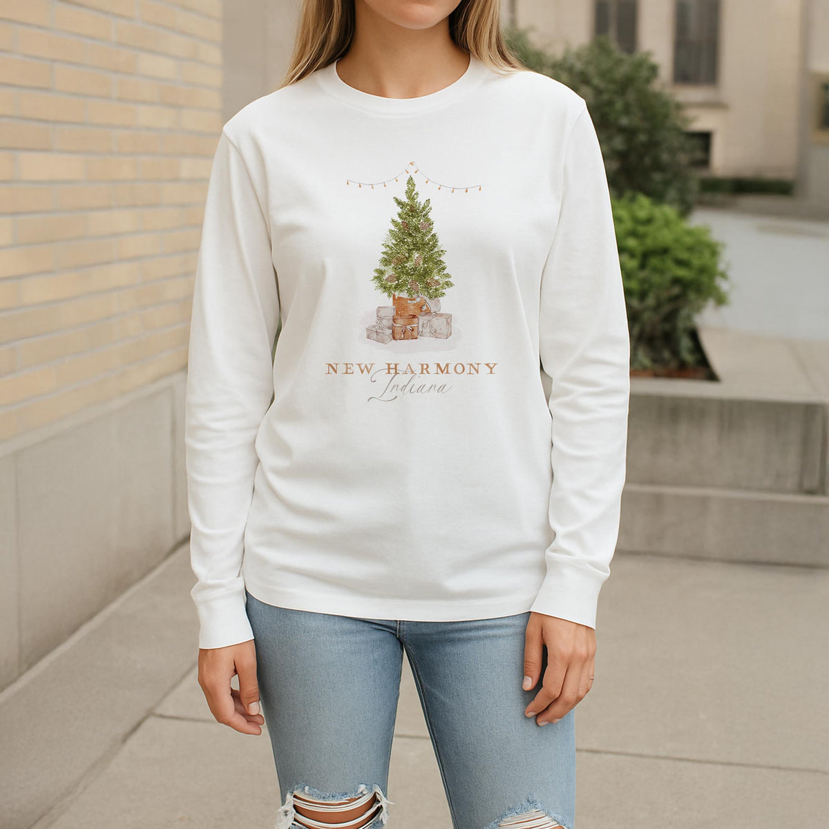 Long Sleeve T-Shirt White-Cottage Tree New Harmony Indiana -2