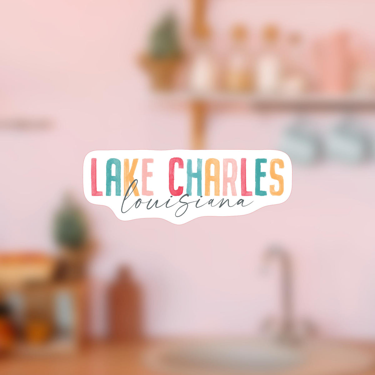 Vinyl Magnet-Watercolor City Lake Charles Louisiana -4