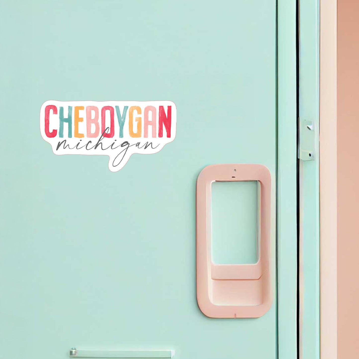 Vinyl Magnet-Watercolor City Cheboygan Michigan -1