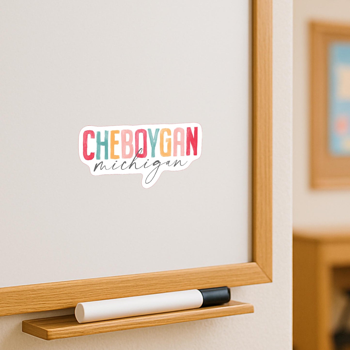 Vinyl Magnet-Watercolor City Cheboygan Michigan -3