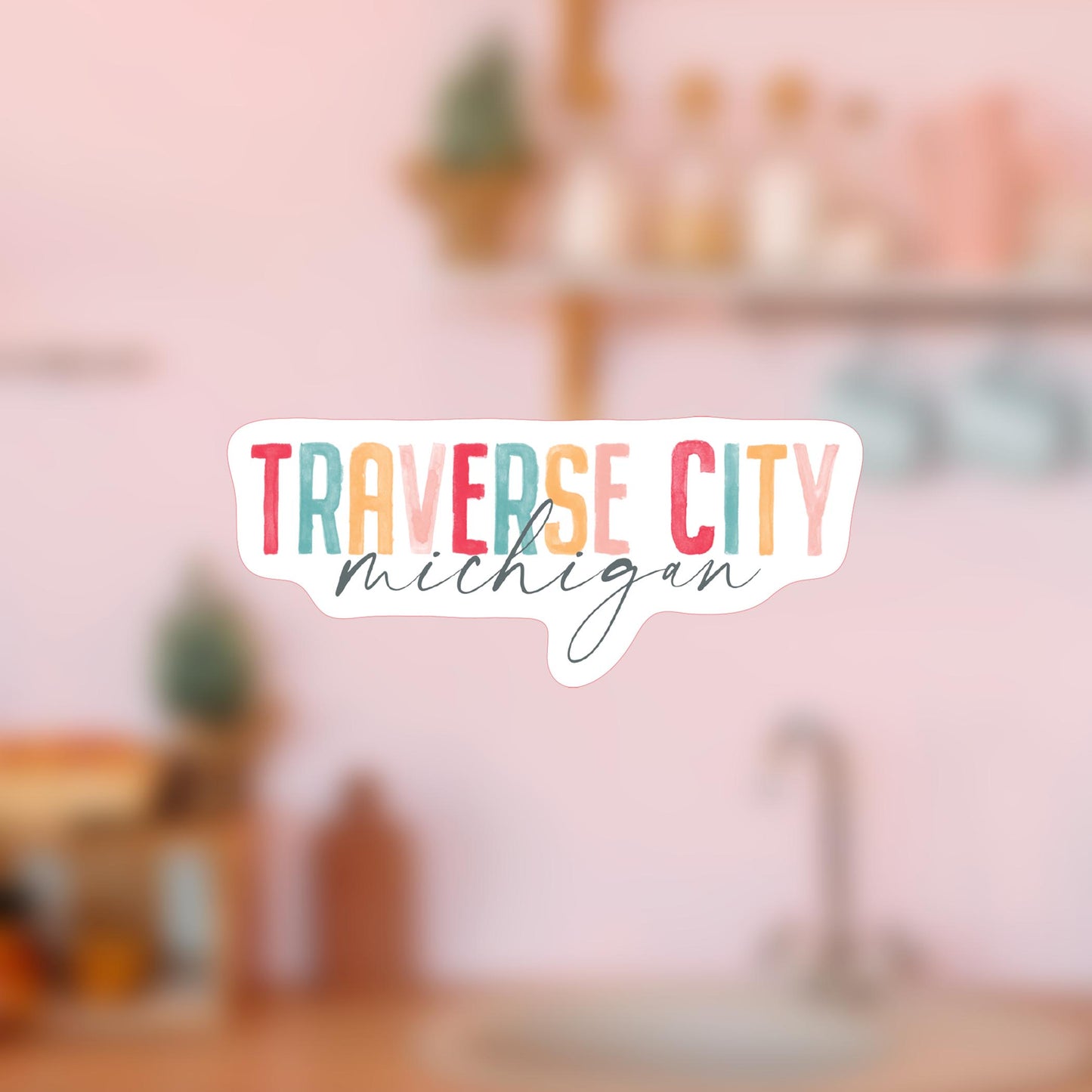 Vinyl Magnet-Watercolor City Traverse City Michigan -4