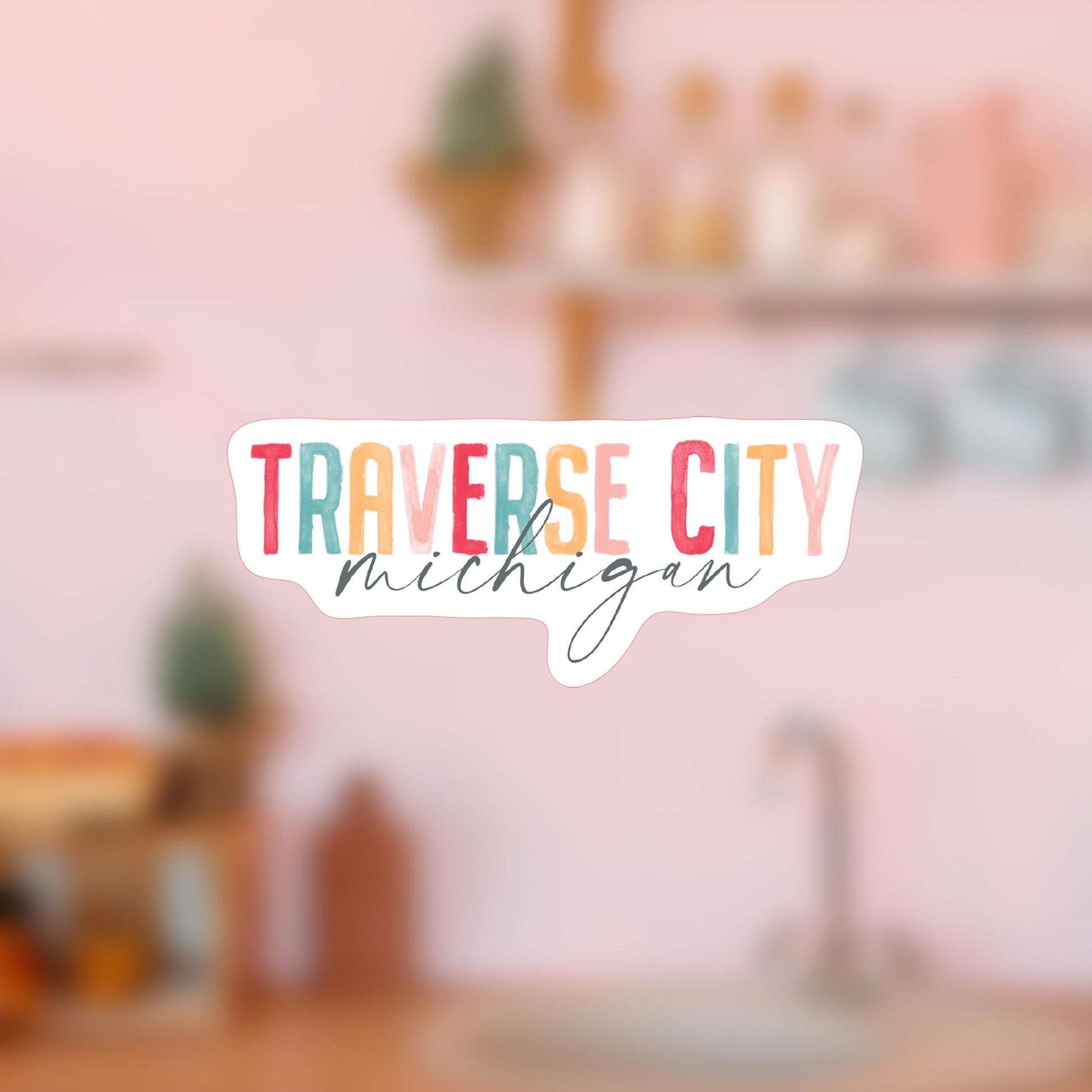 Vinyl Magnet-Watercolor City Traverse City Michigan -4