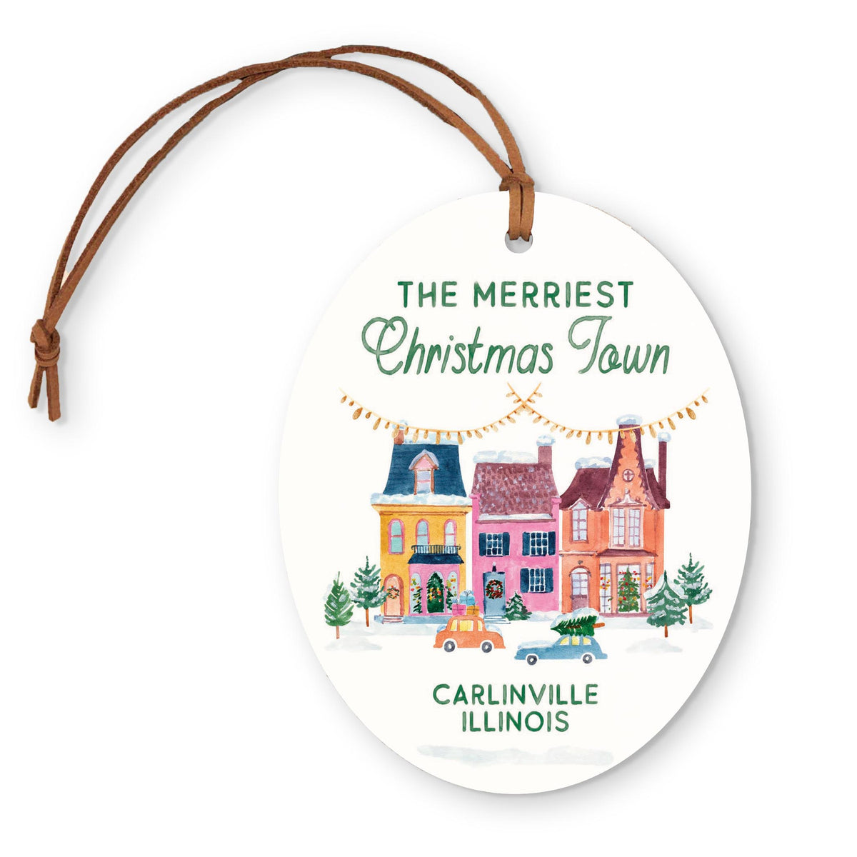 Oval Ornament-The Merriest Christmas Town Carlinville Illinois -0