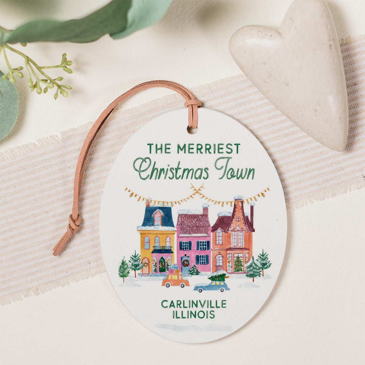 Oval Ornament-The Merriest Christmas Town Carlinville Illinois -1