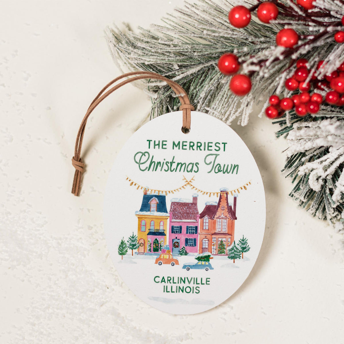 Oval Ornament-The Merriest Christmas Town Carlinville Illinois -2