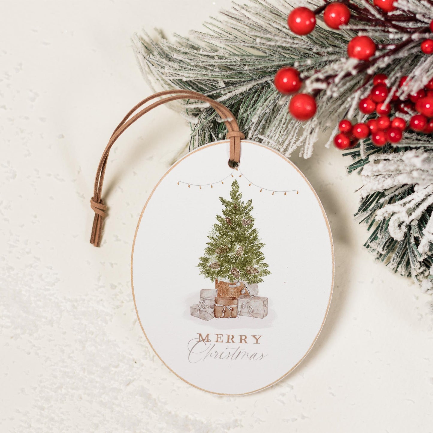Oval Ornament-Cottage Tree Merry Christmas -1