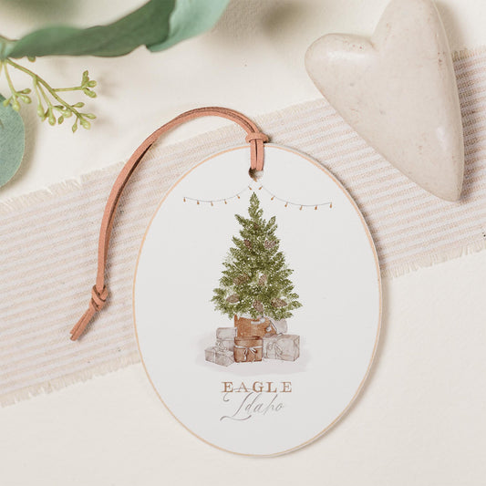 Oval Ornament-Christmas Cottage Tree Eagle Idaho -0