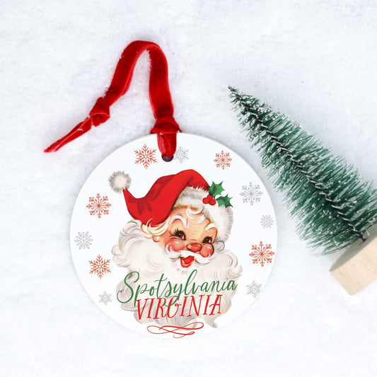 4" Round Ornament Red Ribbon-Classic Santa Spotsylvania Virginia -0