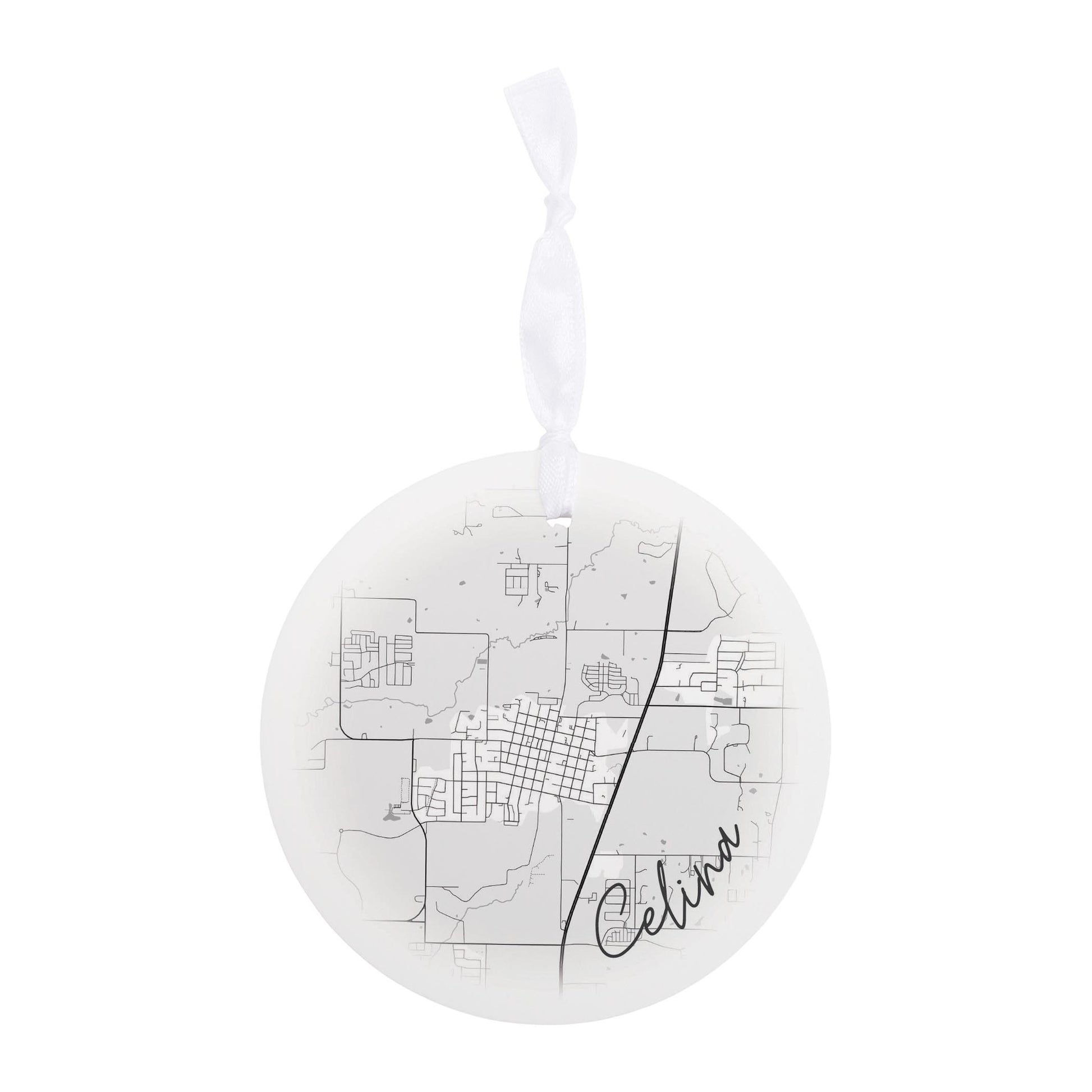 4" Round Ornament White Ribbon-Faded Circle Map Celina Texas -0
