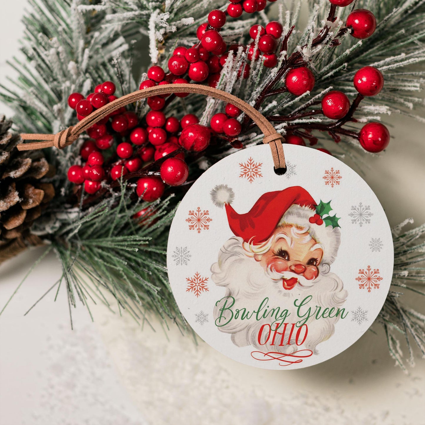 4" Round Ornament-Classic Santa Bowling Green Ohio -3