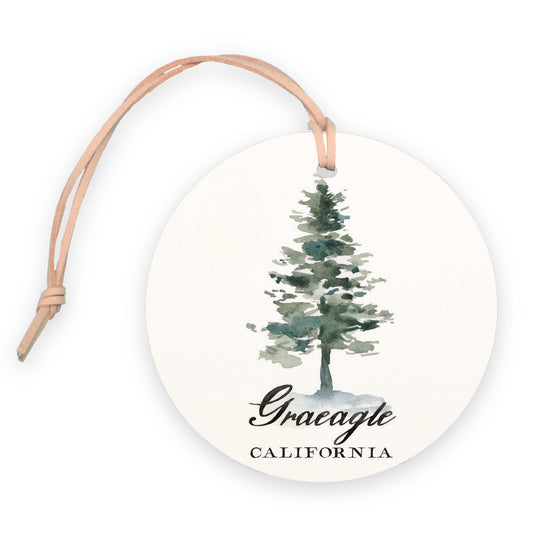 4" Round Ornament-Watercolor Tree Graeagle California -0