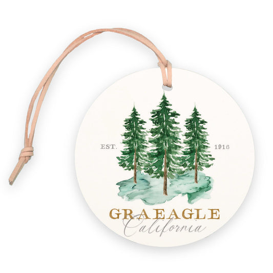 4" Round Ornament-Watercolor Tree Trio Graeagle California -0