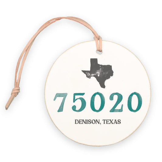 4" Round Ornament-Watercolor Zip Local 75020 Denison Texas -0