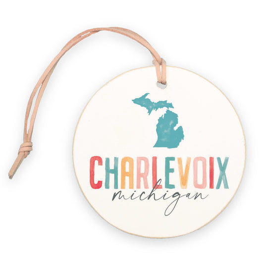 4" Round Ornament-Watercolor City Charlevoix Michigan -0