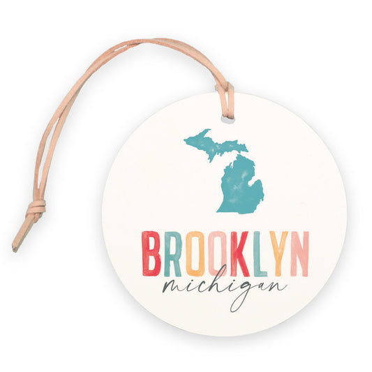 4" Round Ornament-Watercolor City Brooklyn Michigan -0