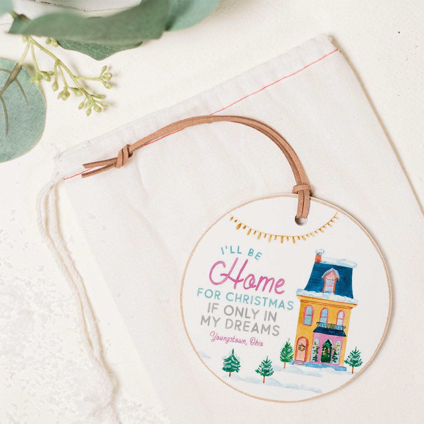4" Round Ornament-I'll Be Home For Christmas Youngstown Ohio -1
