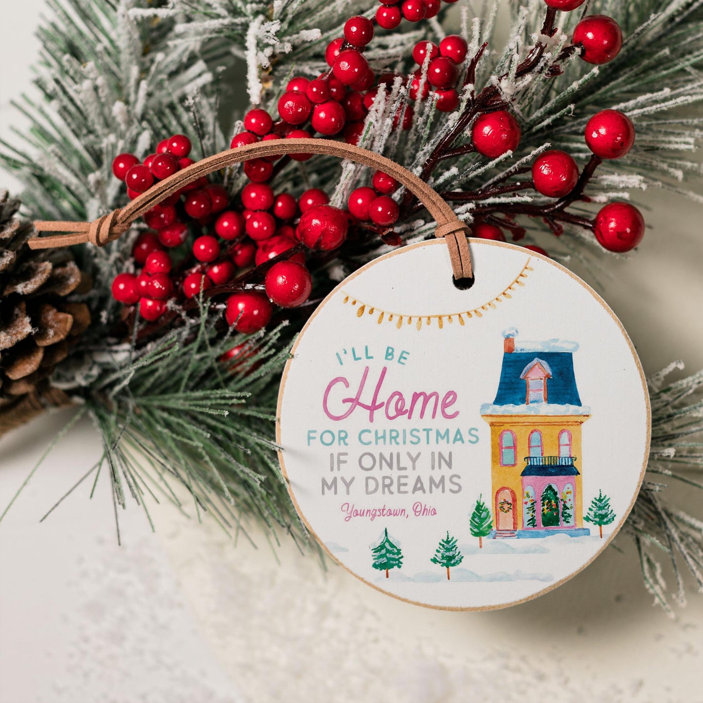 4" Round Ornament-I'll Be Home For Christmas Youngstown Ohio -3