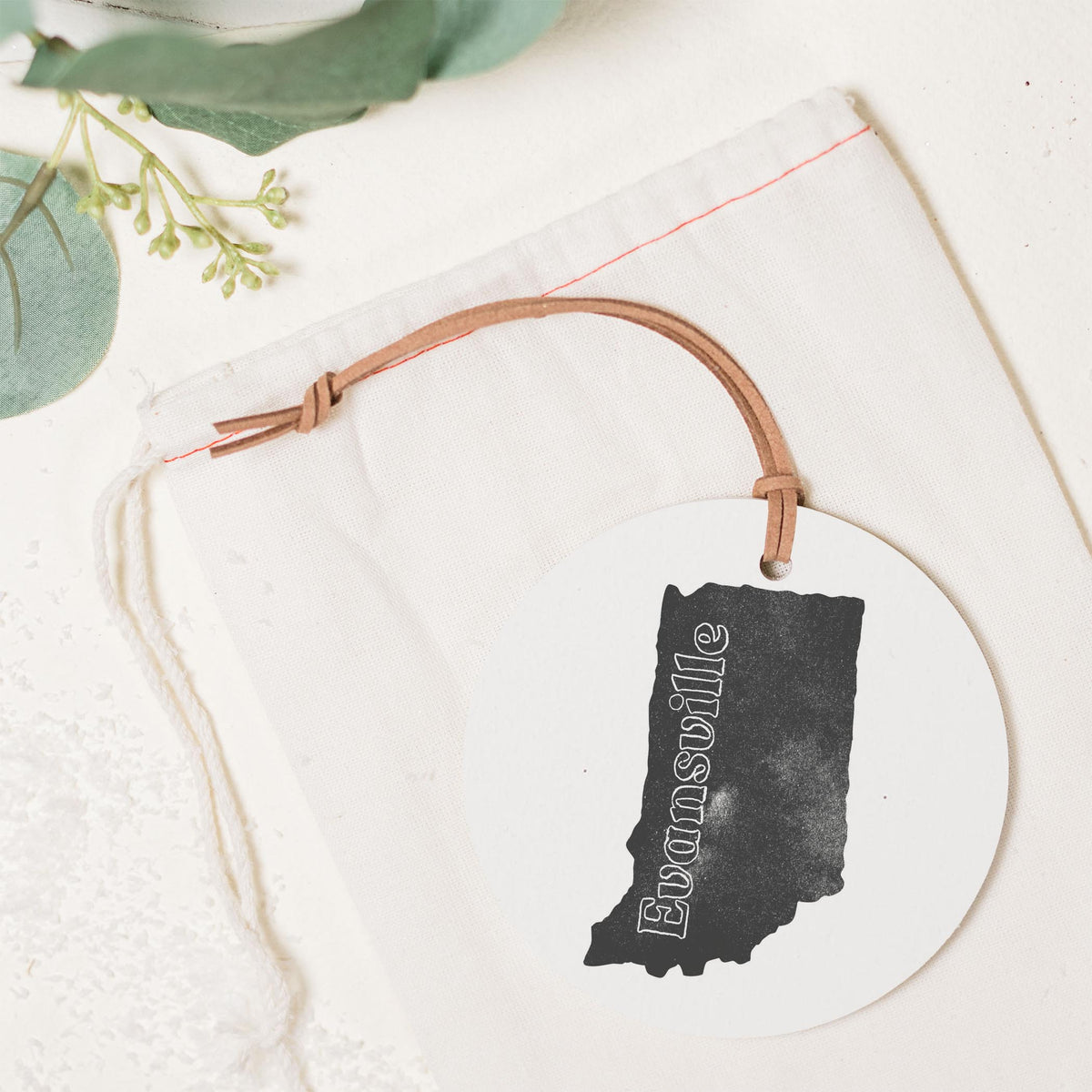 4" Round Ornament-Black Chalk State Evansville Indiana -1