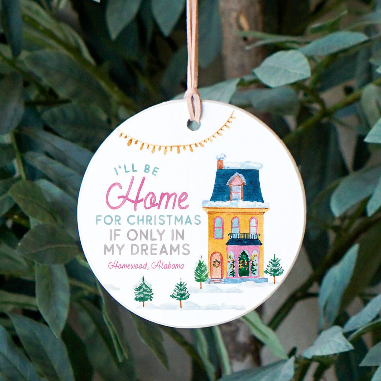 4" Round Ornament-I'll Be Home For Christmas Homewood Alabama -2