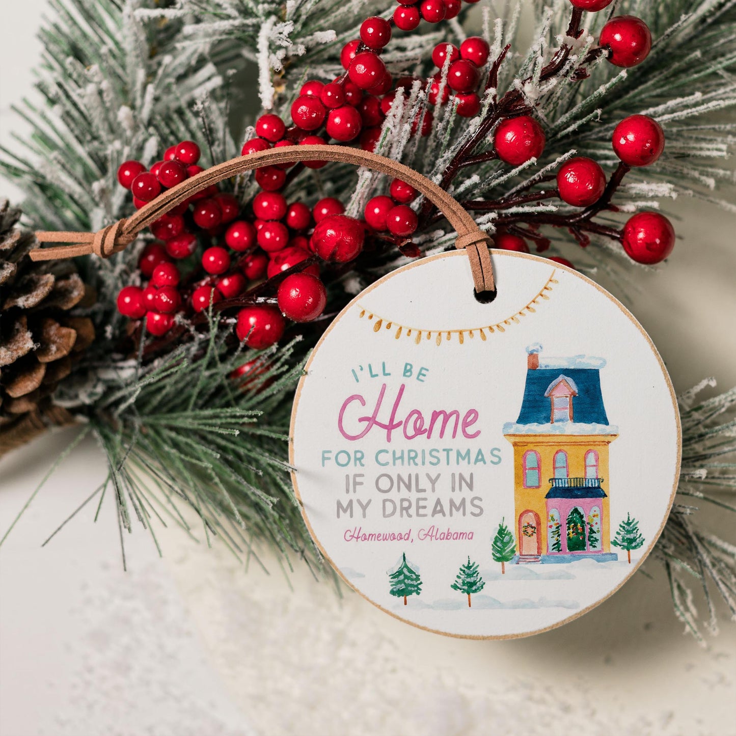 4" Round Ornament-I'll Be Home For Christmas Homewood Alabama -3