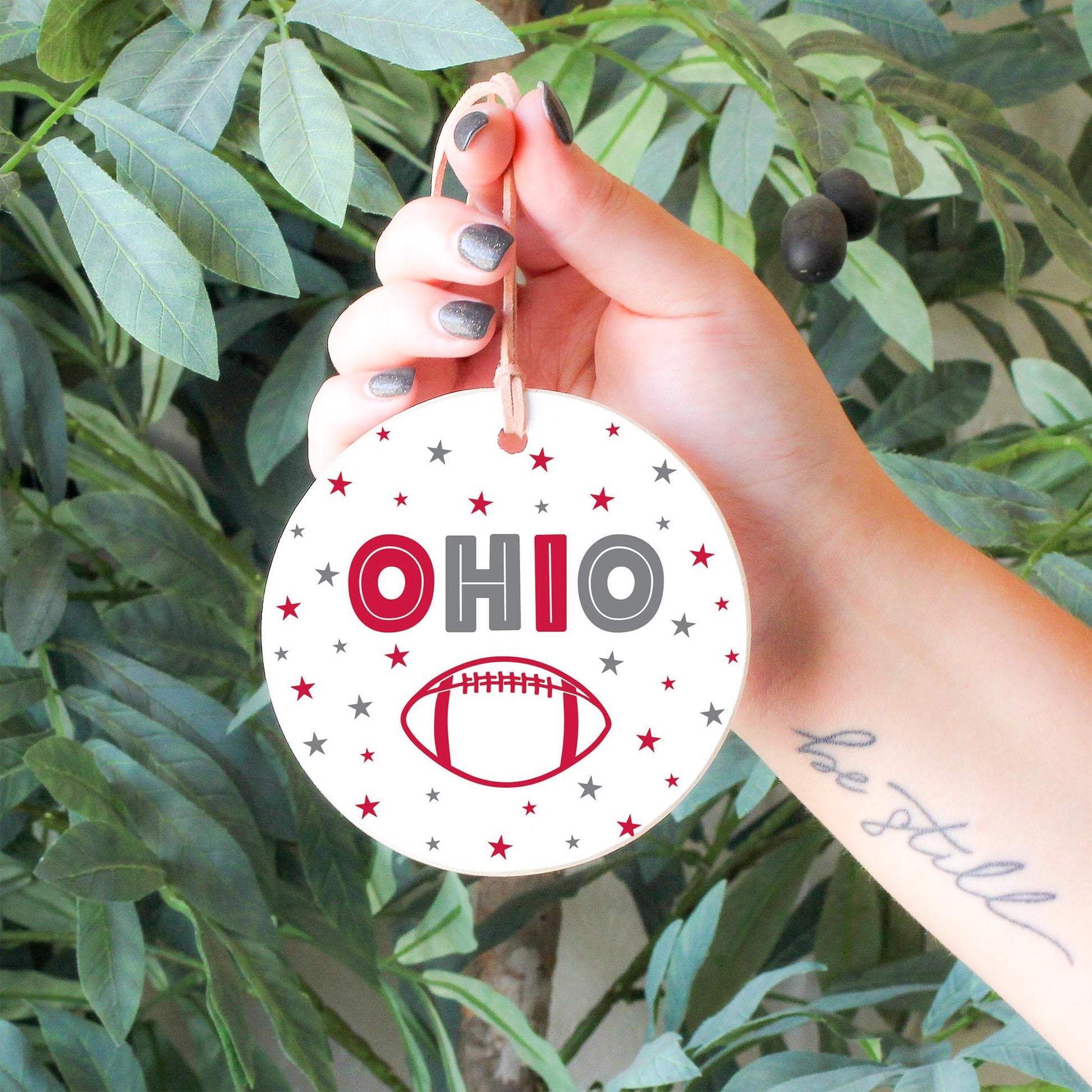 4" Round Ornament-Game Day Stars Ohio Red & Grey -4