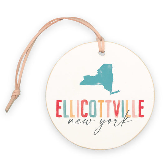 4" Round Ornament-Watercolor City Ellicottville New York -0