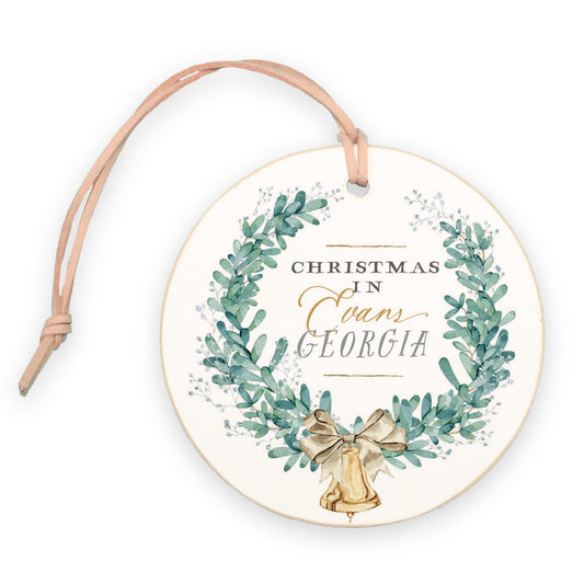 4" Round Ornament-Classic Christmas Wreath Evans Georgia -0