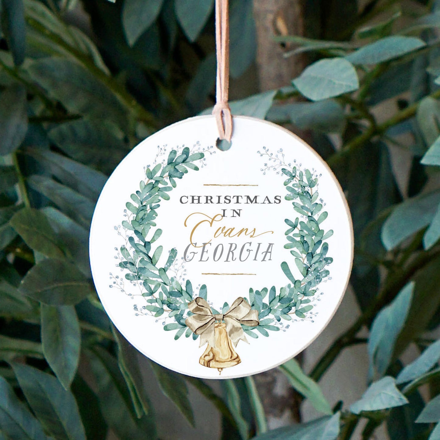 4" Round Ornament-Classic Christmas Wreath Evans Georgia -2