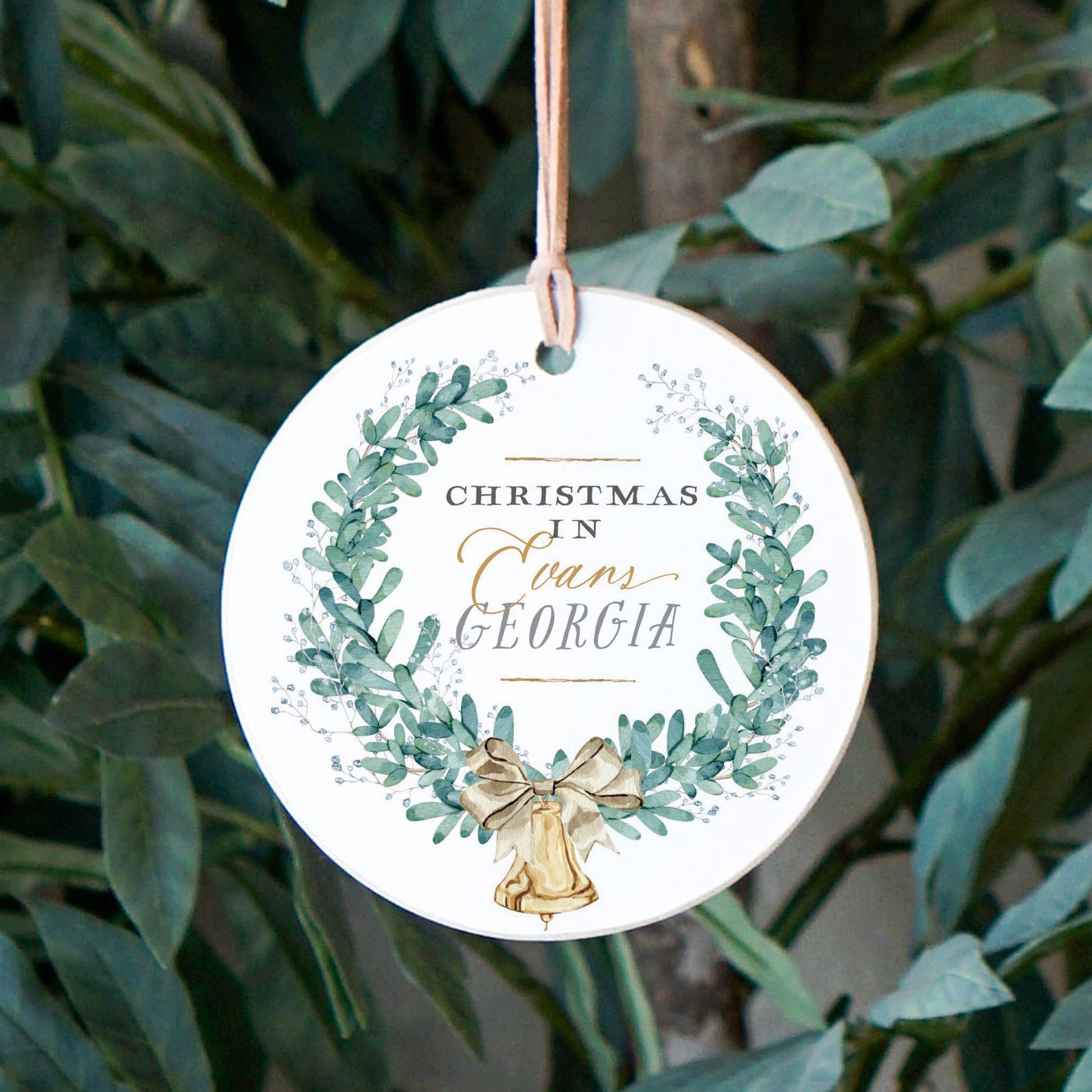 4" Round Ornament-Classic Christmas Wreath Evans Georgia -2