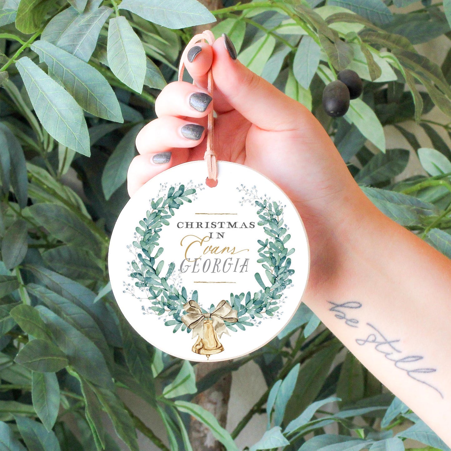 4" Round Ornament-Classic Christmas Wreath Evans Georgia -4