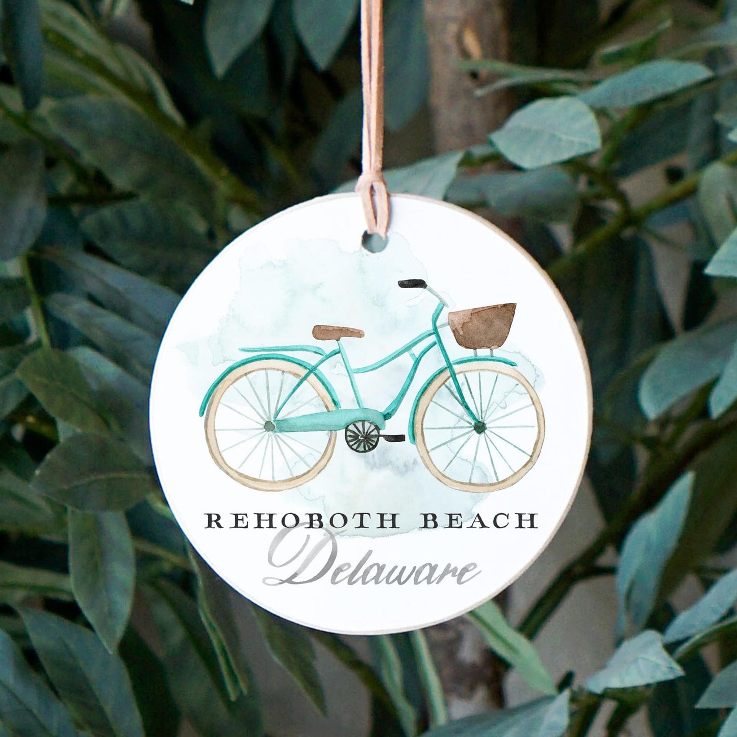 4" Round Ornament-Blue Bike Rehoboth Beach Delaware -2