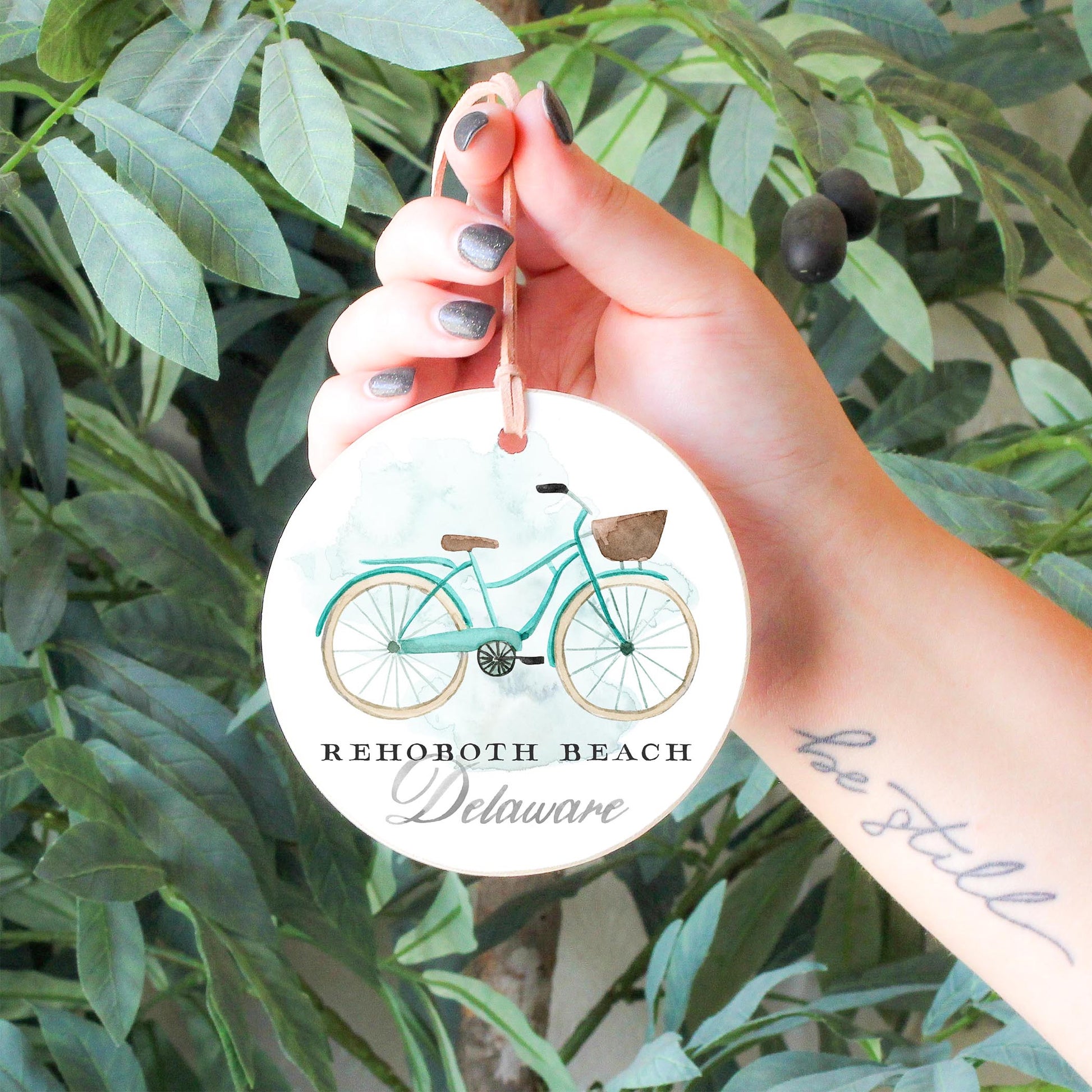 4" Round Ornament-Blue Bike Rehoboth Beach Delaware -4
