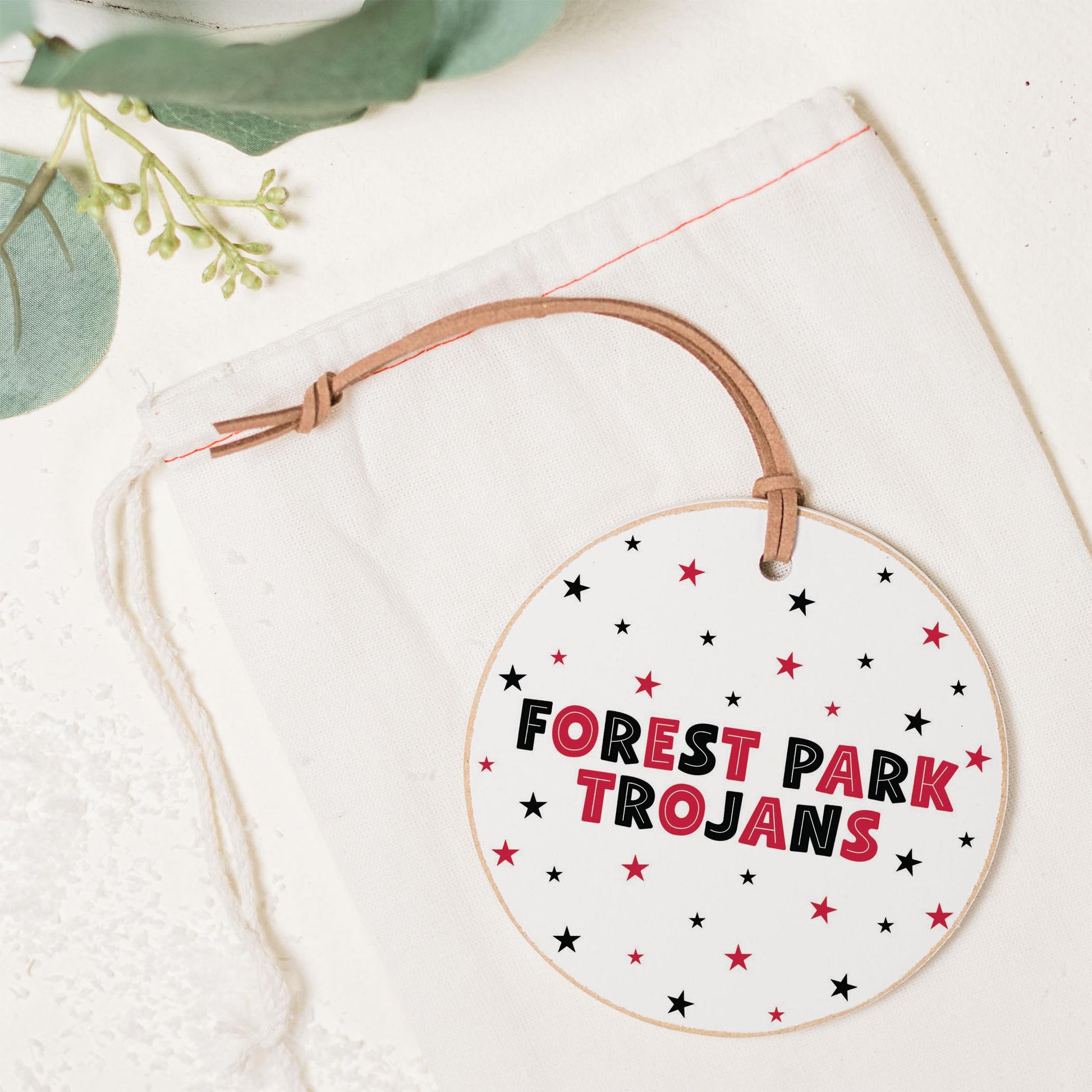 4" Round Ornament-Game Day Stars Forest Park Trojans -1