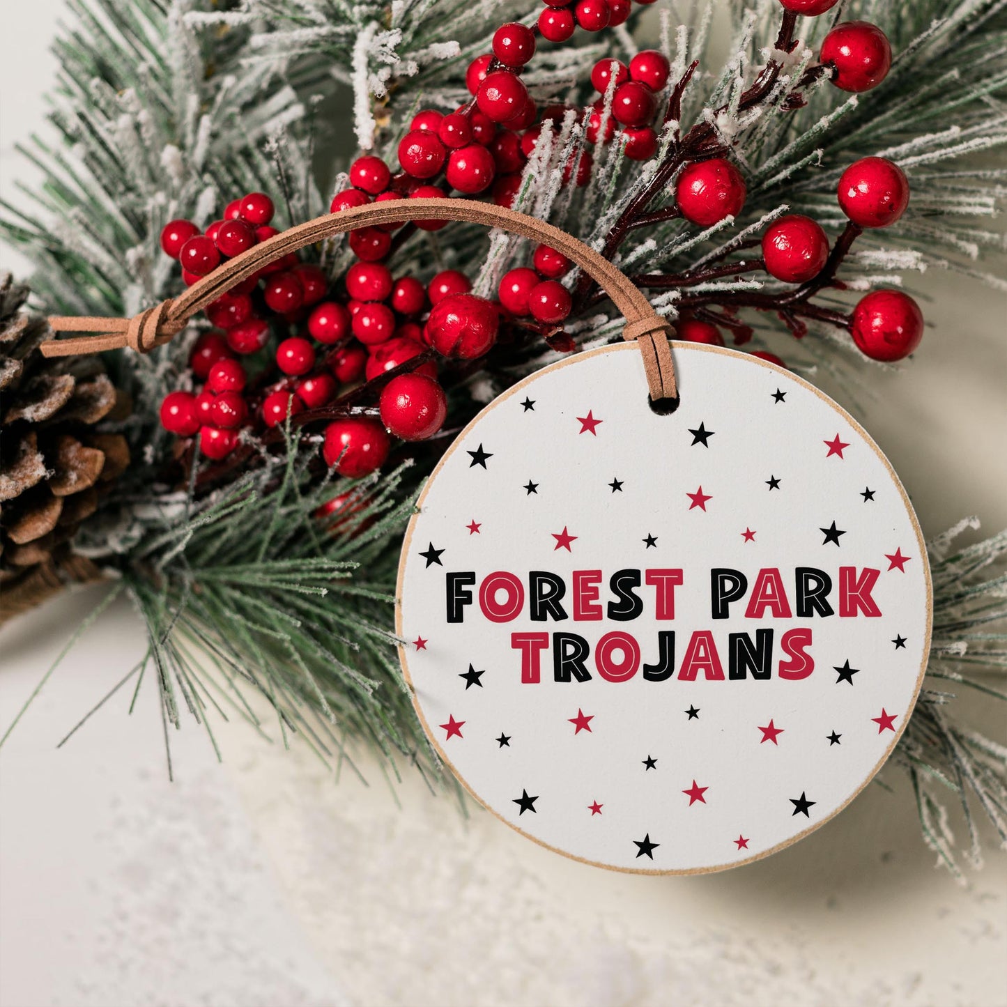 4" Round Ornament-Game Day Stars Forest Park Trojans -3