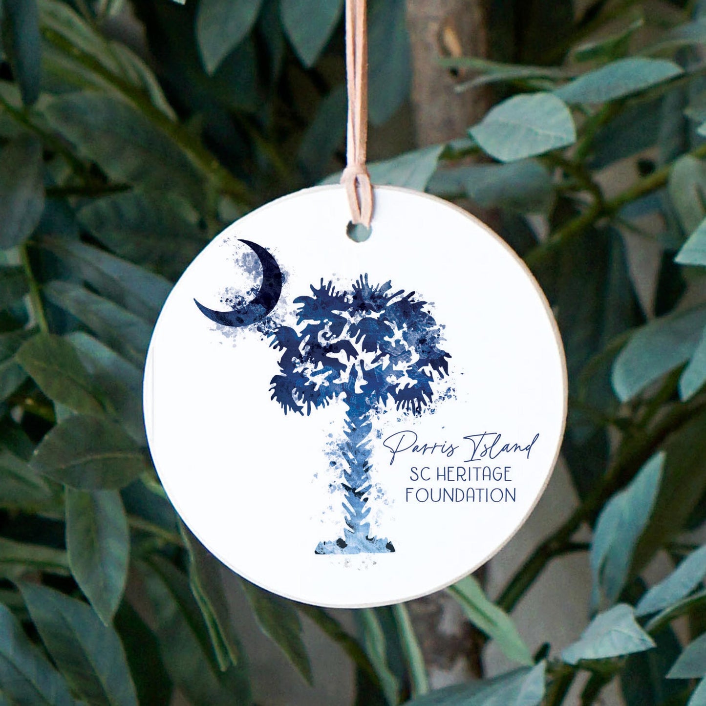 4" Round Ornament-Watercolor Palm Parris Island SC Heritage Foundation -2