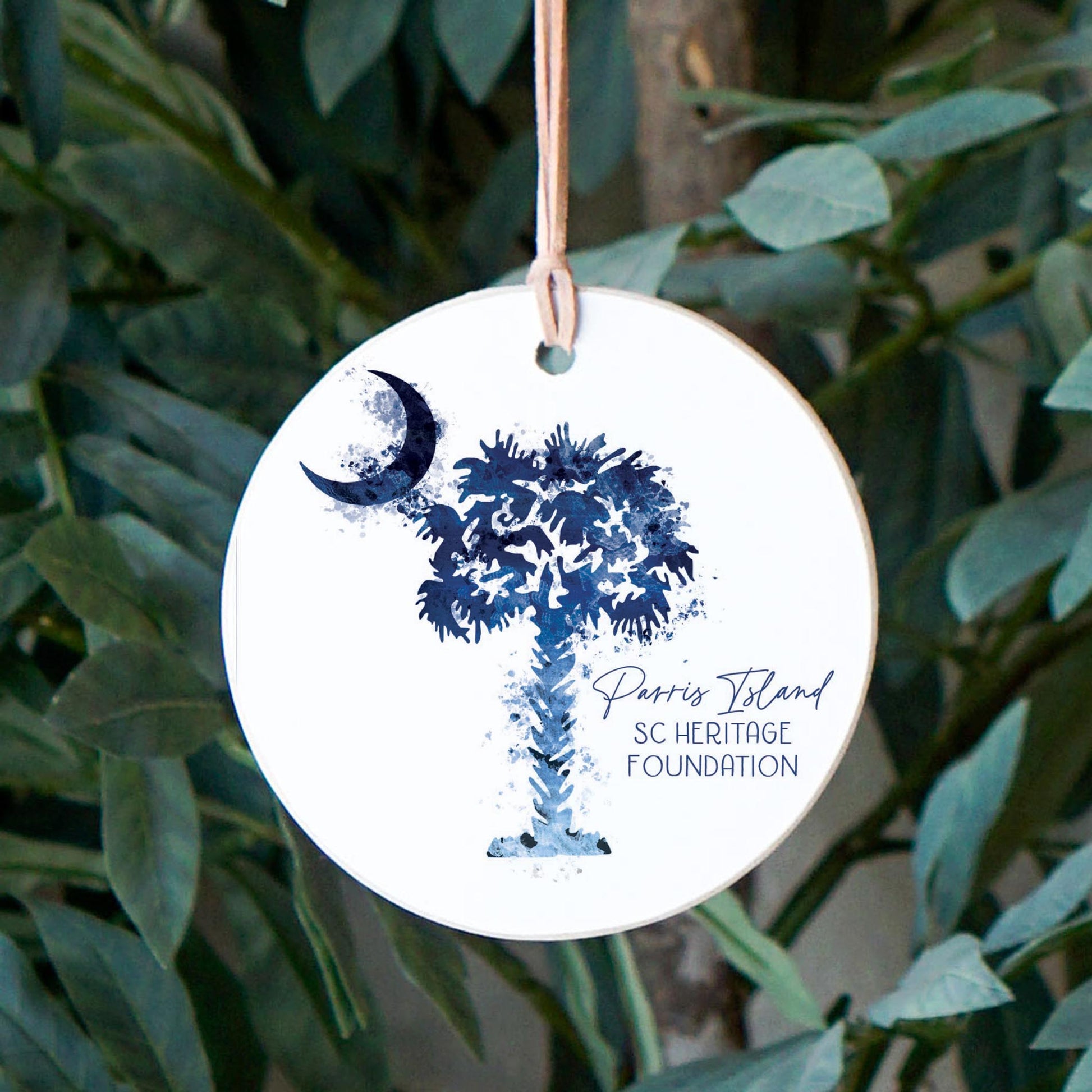 4" Round Ornament-Watercolor Palm Parris Island SC Heritage Foundation -2